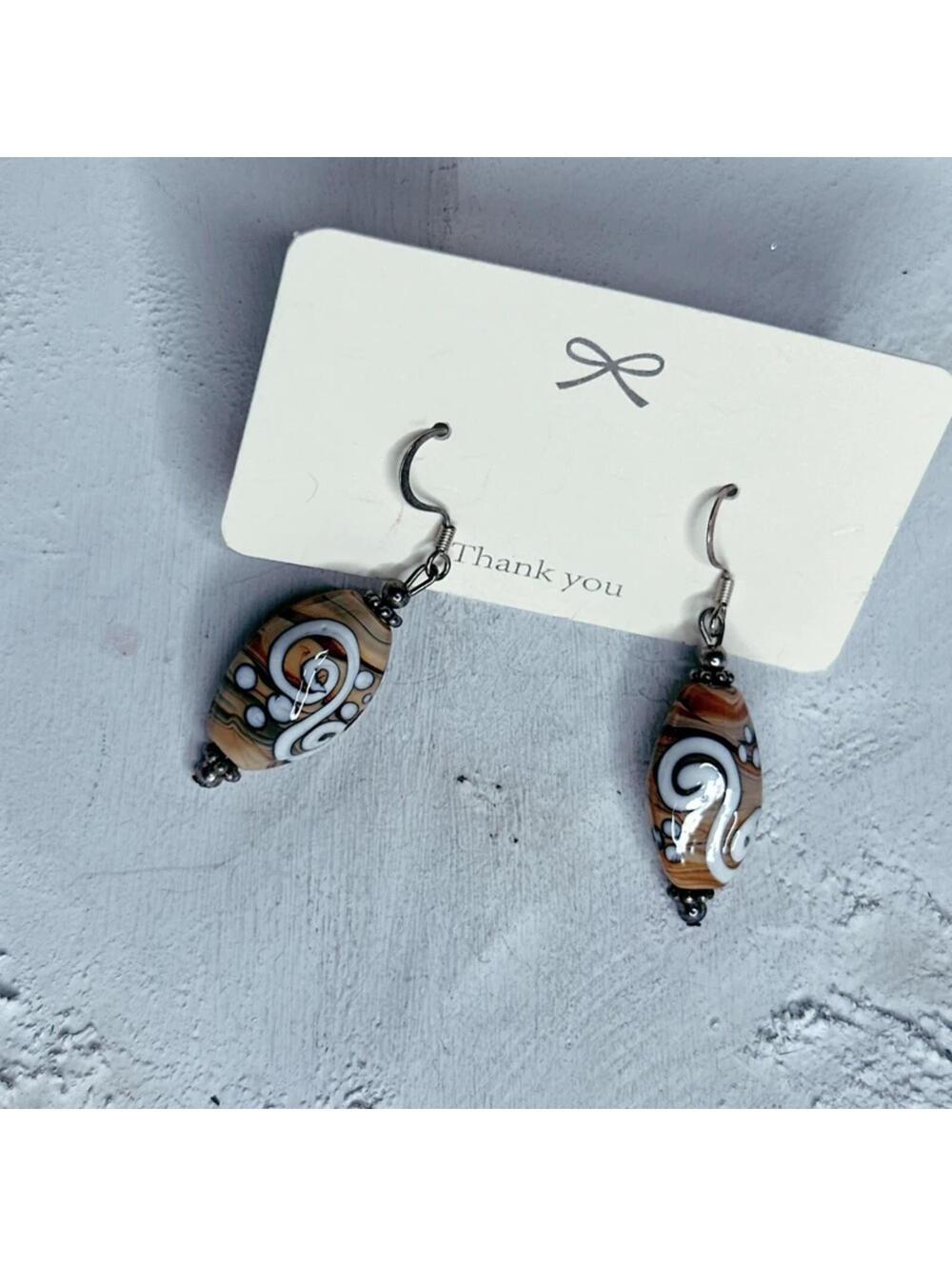 7628u. Brown Boho Ceramic Earrings